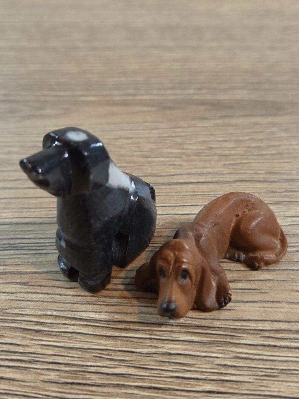 Vintage Miniature Stone & Resin Dog Figurines Hound and Black Lab Puppy Set of 2